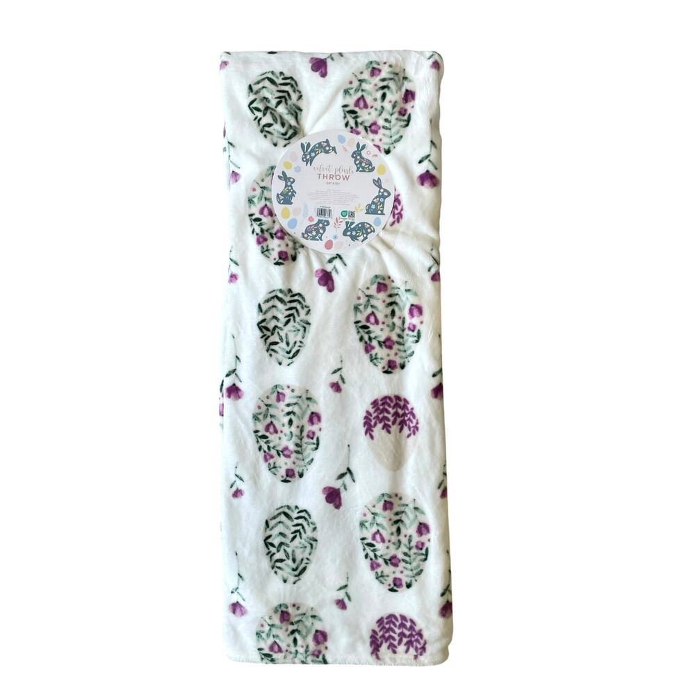 Velvet Floral Easter Eggs Throw 50x70 Colorful Plush Blanket NEW